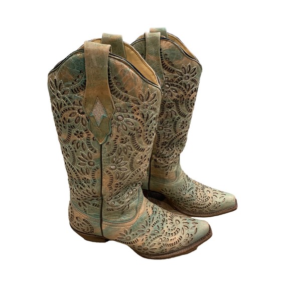 Corral Ladies Josefina Aqua Blue Glitter Inlay Embroidery Boots